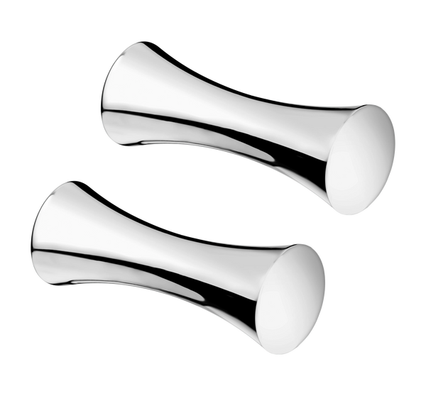 Two silver-plated, hourglass-shaped Christofle Uni Silver Plated Set of 2 Knife/Chopstick Rest pieces.