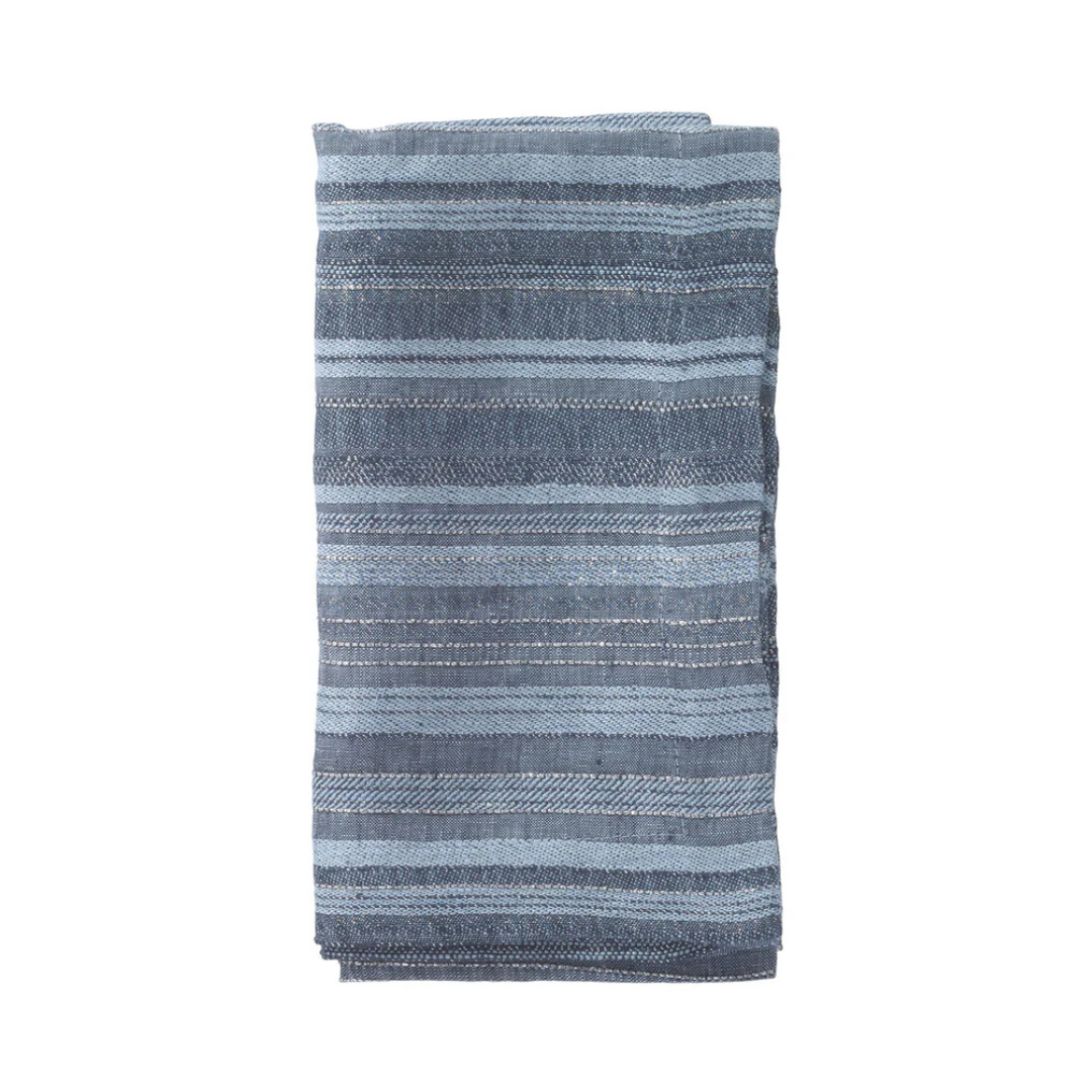 The Bodrum Midas Napkin Set of 4 features folded blue striped fabric with alternating light and dark blue horizontal stripes, displayed on a white background.