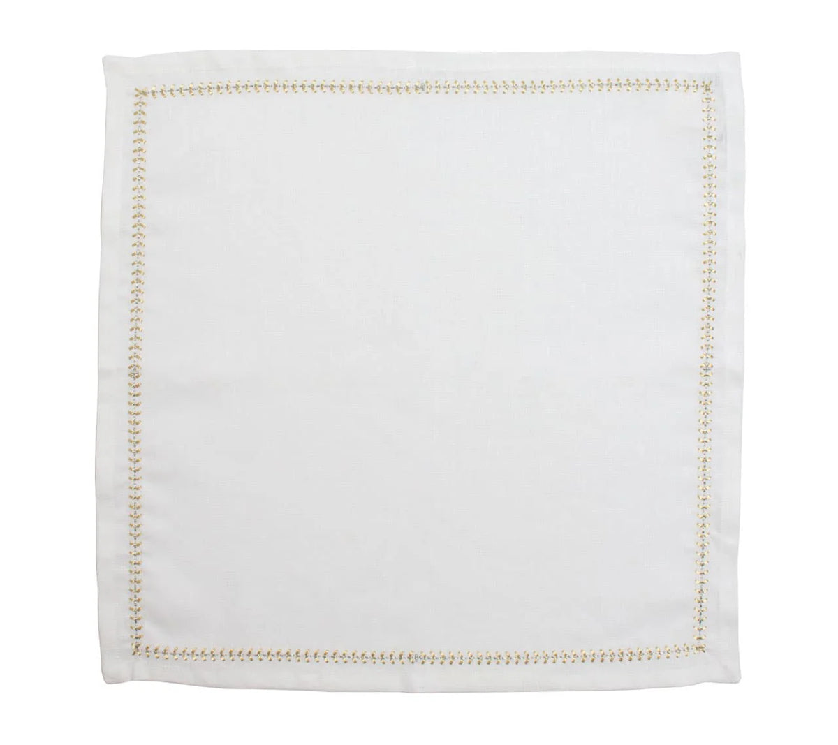 A Kim Seybert Herringbone Napkin Gold & Silver Set of 4 is displayed laid flat on a plain background, featuring a decorative gold embroidered border.