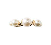 The Kim Seybert Pearl Drift Napkin Ring Set of 4 features gold rings adorned with four white pearls of varying sizes, evoking the elegance of a pearl napkin ring for sophisticated table settings.