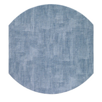 The Bodrum New Luster Elliptic Placemat Set of 4 features round, light blue mats with a subtle textured pattern and two straight edges, crafted for durability and shown on a white background.