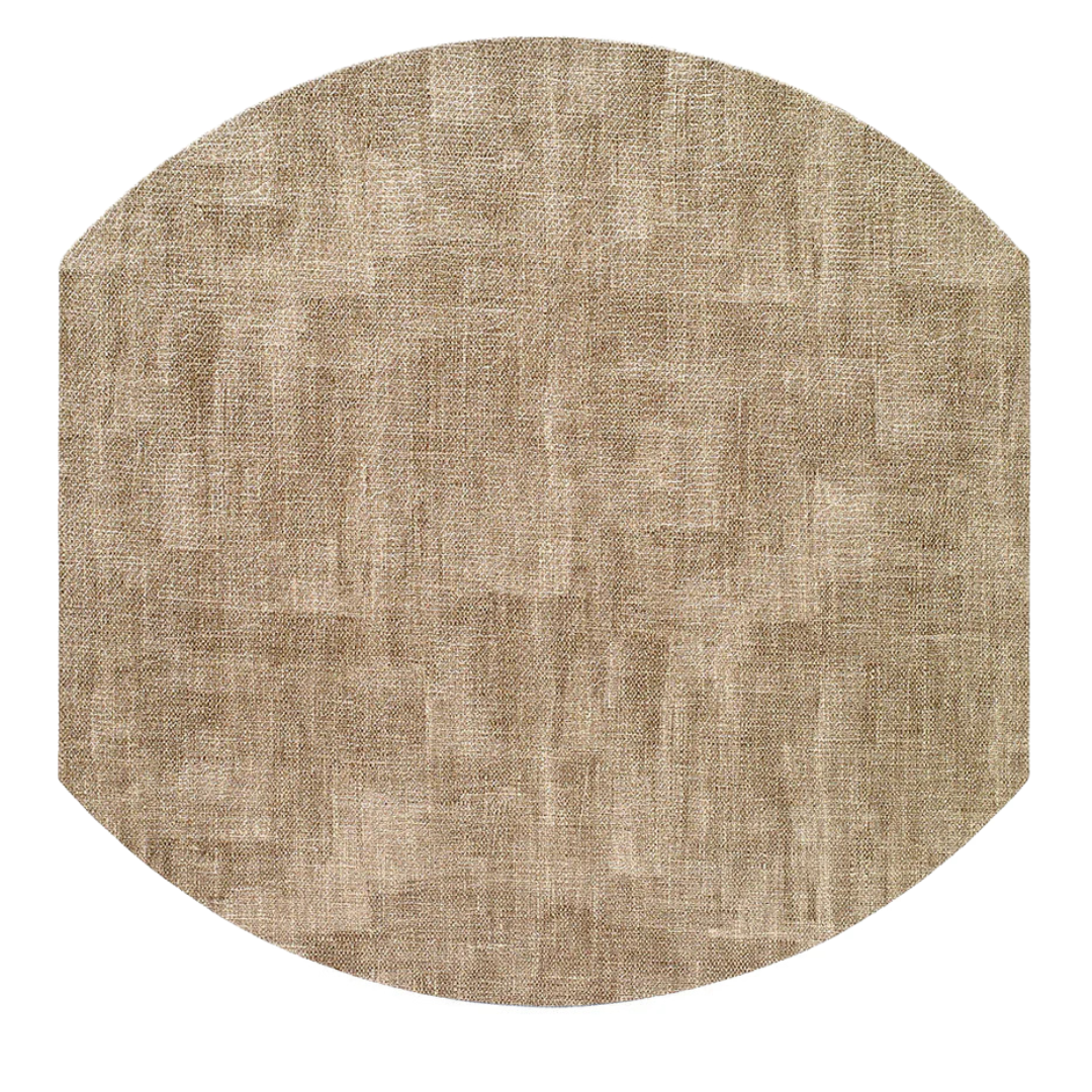 The Bodrum New Luster Elliptic Placemat Set of 4 features light brown, textured fabric with sturdy construction and a soft, woven look. Smooth edges and a subtle, uneven pattern add natural elegance to any table setting.