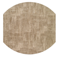 The Bodrum New Luster Elliptic Placemat Set of 4 features light brown, textured fabric with sturdy construction and a soft, woven look. Smooth edges and a subtle, uneven pattern add natural elegance to any table setting.