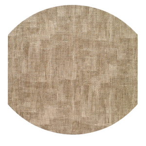 The Bodrum New Luster Elliptic Placemat Set of 4 features light brown, textured fabric with sturdy construction and a soft, woven look. Smooth edges and a subtle, uneven pattern add natural elegance to any table setting.