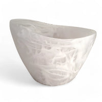 The Nashi Home Oceania Ice Bucket & Chiller Vessel - White Swirl is a shatter-resistant, white resin bucket with a swirling organic pattern and tapered shape, perfect for stylish chilling.