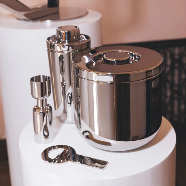 The Christofle Oh De Stainless Steel Jigger is a sleek, polished bar tool, crafted for precise cocktail measuring and elegant entertaining.