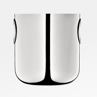 The Christofle Oh De Stainless Steel Champagne Bucket features a polished, reflective finish, rounded edges, and two subtle side handles—an iconic barware essential—shown against a plain white background.