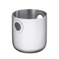 The Christofle Oh De Stainless Steel Champagne Bucket features a sleek silver finish with two large circular cut-outs near the rim, making it an essential barware piece for stylish entertaining.