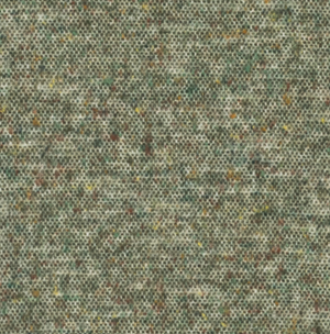 Close-up of the Lands Downunder Cinder Mist Throw, featuring a textured green fabric with specks of yellow, brown, and gray that create a mottled, multi-colored appearance reminiscent of a modern throw. The visible weave and individual threads give this cotton wool silk throw a slightly rough look.