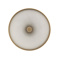 Thin golden lines form a circular geometric design spiraling from a beige center on white, creating a hypnotic effect on the Oskar Dinnerware by Raynaud, reminiscent of fine Limoges porcelain patterns.
