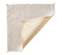 Kim Seybert Stamped Reversible Placemat Silver & Gold set of 4 square placemats, shown folded at the corner to reveal the silver top and gold underside.