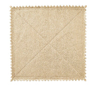 Square Kim Seybert Stamped Reversible Placemat Silver & Gold with a metallic gold textured surface, diagonal stitching, and scalloped edges.