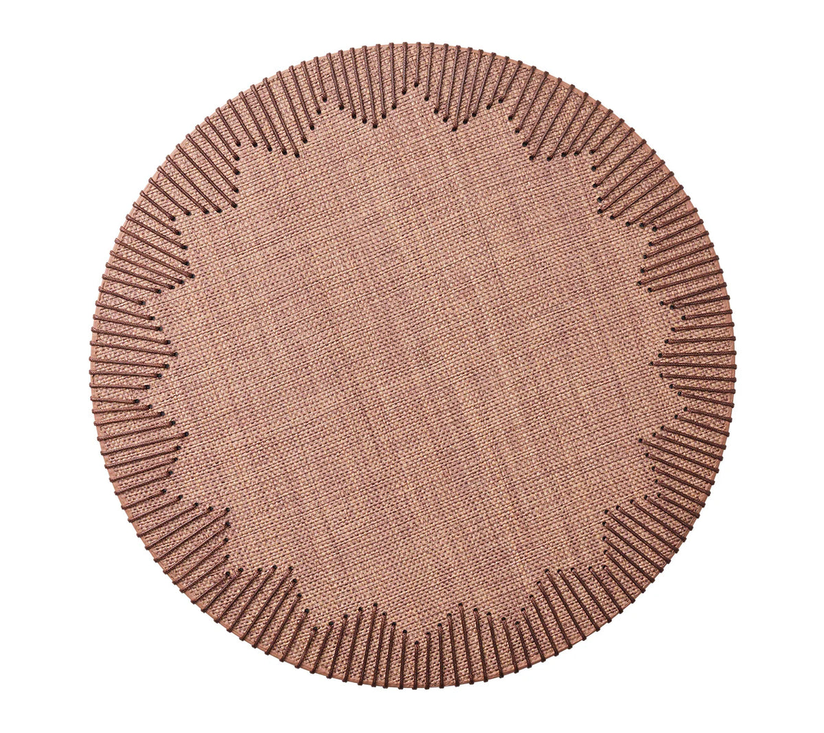 The Kim Seybert Dream Weaver Placemat Set of 4 in brown features a decorative starburst border with alternating short and long lines, shown against a white background.