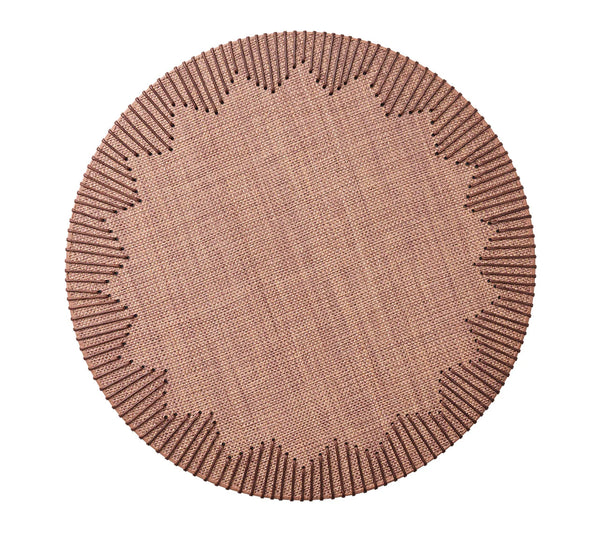 The Kim Seybert Dream Weaver Placemat Set of 4 in brown features a decorative starburst border with alternating short and long lines, shown against a white background.