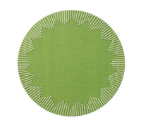The Kim Seybert Dream Weaver Placemat Set of 4 in green and white features a textured round design with a zigzag starburst border, adding stylish flair to your table setting.