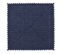 The Kim Seybert Vista Reversible Placemat set of 4 in Navy & Periwinkle features a textured, woven faux raffia pattern with zig-zag edges, adding a sophisticated touch to your table.