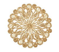 The Kim Seybert Marisol Placemat Set of 4 in Ivory & Natural features intricately woven round mats with a symmetrical, looping textured design—ideal for adding natural elegance to any table setting.