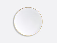 The Bernardaud Palmyre Dinnerware features a plain white round plate with a thin gold rim, set against a light gray background, offering an understated elegance to any refined table.