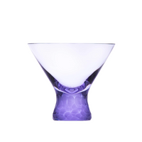 The Moser Pebbles Cocktail Glass 250ml features purple, translucent crystal with a wide, flared rim and textured base, shown against a white background.