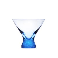The Moser Pebbles Cocktail Glass 250ml features a wide rim and a vibrant blue textured base, highlighting exquisite handcrafted drinkware from the Pebbles Collection against a plain white background.