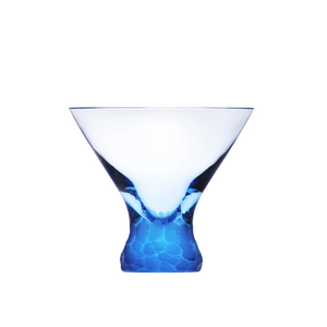 The Moser Pebbles Cocktail Glass 250ml features a wide rim and a vibrant blue textured base, highlighting exquisite handcrafted drinkware from the Pebbles Collection against a plain white background.