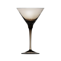 The Moser Pebbles Martini Glass (260 ml) features a translucent smoky-grey finish with a bubble-textured base, slender stem, and wide flat foot. Handcrafted drinkware from the Pebbles Collection, shown isolated on a white background.