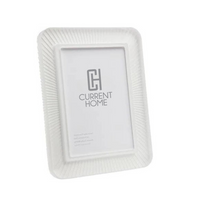 The Rays Frame Snow White by Bella Moulding is a white rectangular photo frame with a subtle ridged texture and modern design, featuring a placeholder image with "Current Home" and a stylized CH logo in the center.