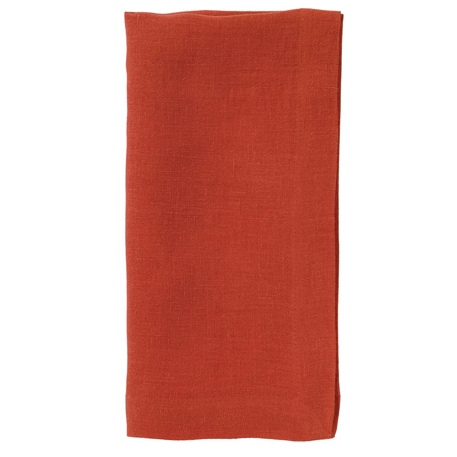 The Riviera Napkin Set of 4 by Bodrum features neatly folded, rectangular orange linen napkins with a smooth texture, displayed against a white background.