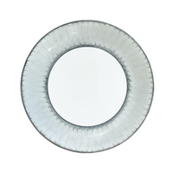 Round ceramic plate from the Marie Daage Ruban Dinnerware collection, featuring a white center and a textured platinum rim, shown from above on a white background.