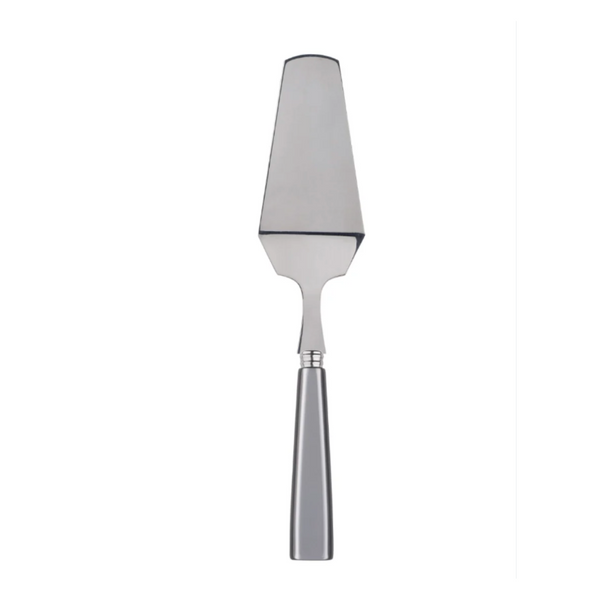 The Sabre Icone Cake & Pie Server Light Grey features a flat, triangular stainless steel blade and a smooth, rounded handle with a modern aesthetic, displayed on a white background.