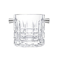 The Manhattan Ice Bucket by Saint-Louis/Hermes features clear, faceted crystal and two sleek silver handles, making it a stunning bar accessory that elevates any mixology setup.