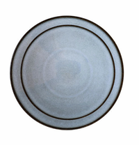 The Tourron Ecorce Dinnerware Bleu & Grey by Jars - Rosenthal is a round, light blue stoneware plate with subtle speckles and two dark rims, shown from above on a white background. Handmade in France and built for durability.