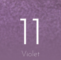 The image features the number 11 in white on a textured violet background, with "Violet" below in a thin font, evoking the hand-painted French Marie Daâge Horizon Gold Dinnerware by Marie Daâge.