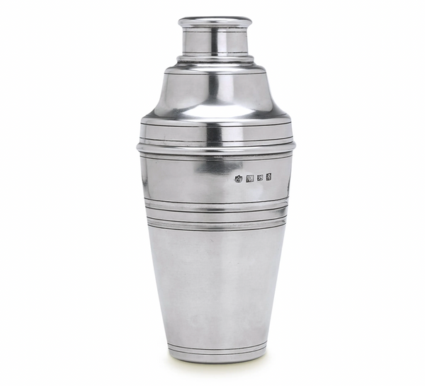 The MATCH Cocktail Shaker by MATCH is crafted from lead-free pewter with a tapered shape and decorative bands, shown upright on a white background—an elegant choice to elevate your home bar.