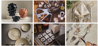 A vibrant collage of chic vases, a dim sum feast, an elegant table setting, ceramic dishes, a designer tic-tac-toe set, and wine glasses—perfect inspiration for your Current Home NY Gift Card or virtual design consultation.