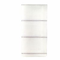 A set of four soft white linen napkins from Bodrum, each featuring three evenly spaced thin silver metallic stripes.