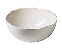 The Plume White Dinnerware Pearl by Jars - Rosenthal features a white ceramic bowl with a subtly textured interior and an irregular wavy rim, displayed against a plain white background.