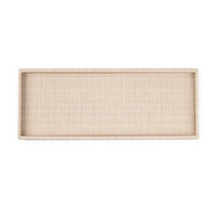 The Victoria Long Rectangle Serving Tray by Bold Decor is beige with raised edges and a subtle herringbone texture, shown from above on a white background.