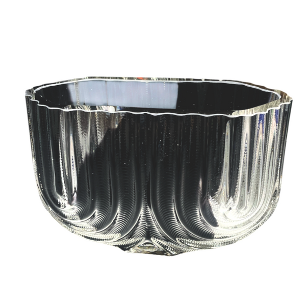 The Heater Vessel - Low - Black Splash by Matt Kolbrener features artisan glass art with bold black splashes, offering a striking accent for industrial modern decor displayed elegantly against a white background.