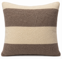 A square pillow with wide beige and brown stripes in soft, textured fabric—ideal for pairing with Decorum’s Bowie Throw Stripe or other neutral decor accents.