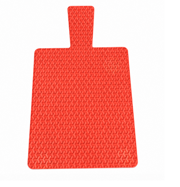 Add a bold pop of color to your modern tablescape with the Eye Candy Charcuterie Board Paddle – Maison Orange. This textured, rectangular red board features a raised triangle pattern and a convenient handle, making it perfect as an acrylic serving paddle or a striking charcuterie board for entertaining.