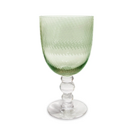 Light green GLASS French Swirl All Purpose glass goblet featuring a swirling pattern and a clear, decorative pedestal stem.