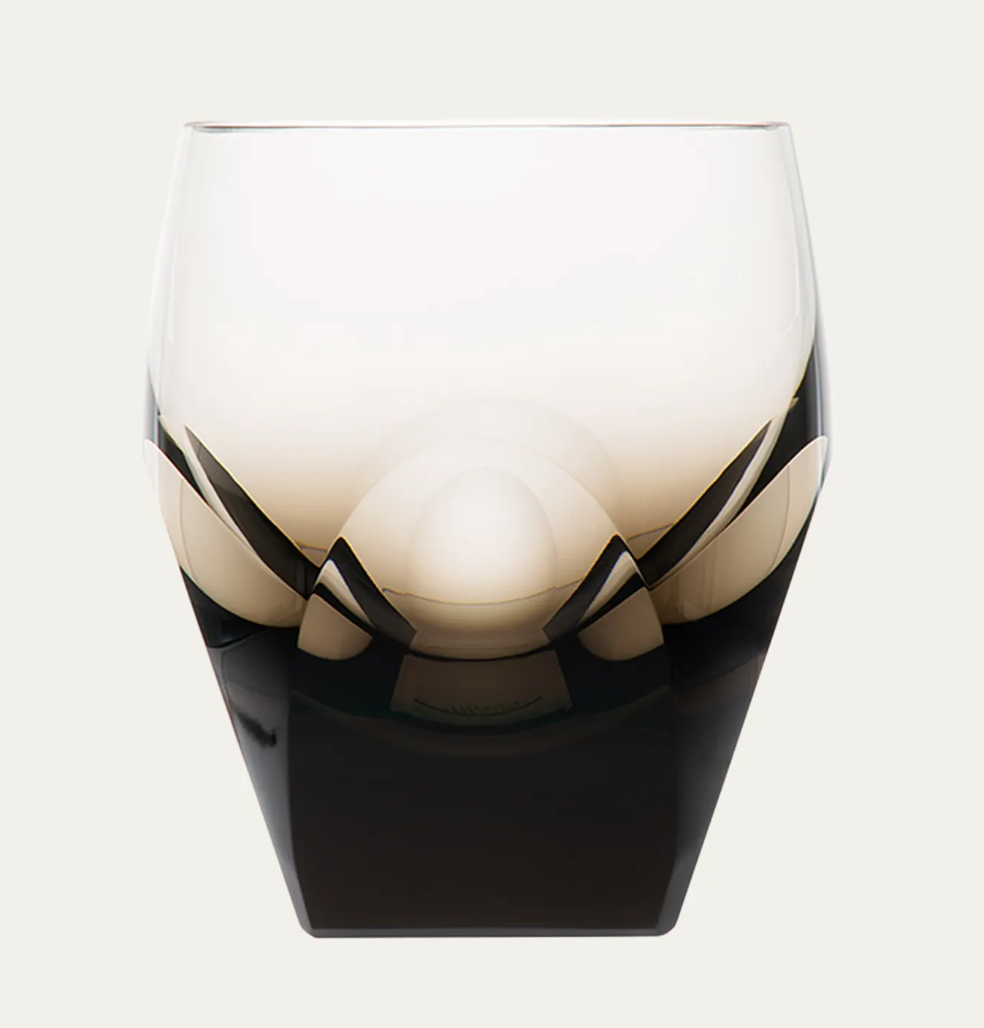 The Moser Bar Spirit Tumbler Shot Glass 45ml features a dark gradient and faceted design—ideal for elevating your bar collection or pairing with cut-crystal glasses.