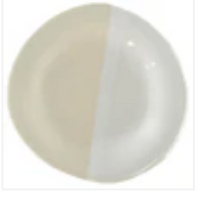 The Urban Dinnerware - Custom plate by Alex Marshall Studios is a round handmade stoneware piece with an organic, half-beige, half-white design. It's microwave and dishwasher safe.