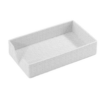 The Bodrum Wicker Guest Towel Holder is a rectangular white wicker tray with low sides and an open front, featuring a classic woven design—ideal for holding or organizing guest towels.