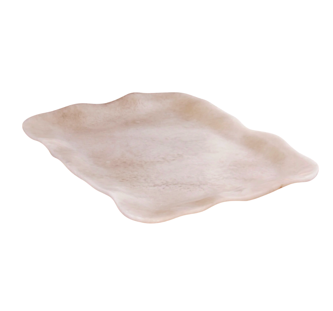 The Beatriz Ball Resin Tray Alabaster Extra Large is a rectangular beige tray with wavy, uneven edges and a smooth, lightly textured surface, displayed on a white background.