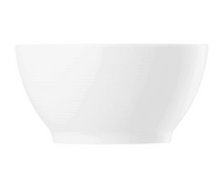A rimless, white ceramic soup bowl from Loft Everyday White Dinnerware by Thomas For Rosenthal features a smooth, curved design. Photographed empty on a white background, it’s part of an elegant minimalist collection.