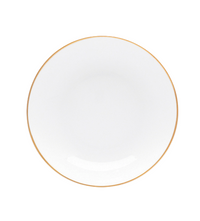 The Palmyre Dinnerware by Bernardaud features a plain white ceramic plate with a thin gold rim, shown from above on a white background—an understated, refined addition to any table.