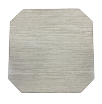 A set of four Reversible Cut Corner Placemats from Julian Mejia, in the Calia/Timber colorway, featuring a light gray textured linen with fine horizontal lines, a rectangular shape with subtly angled corners, displayed against a white background.