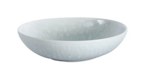 Wide, shallow Tourron Dinnerware - Opale stoneware bowl in a mottled, pale grey-blue glaze.